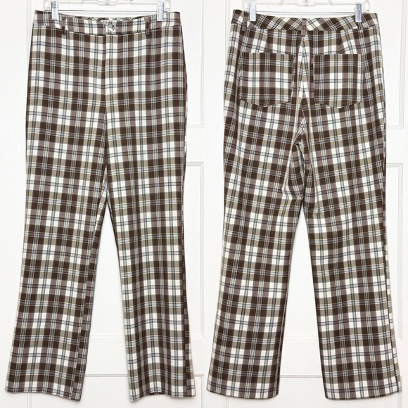 REFORMATION 90s Plaid Check Recycled High Rise Ankle Crop Straight Leg Trouser 8 - Picture 3 of 7